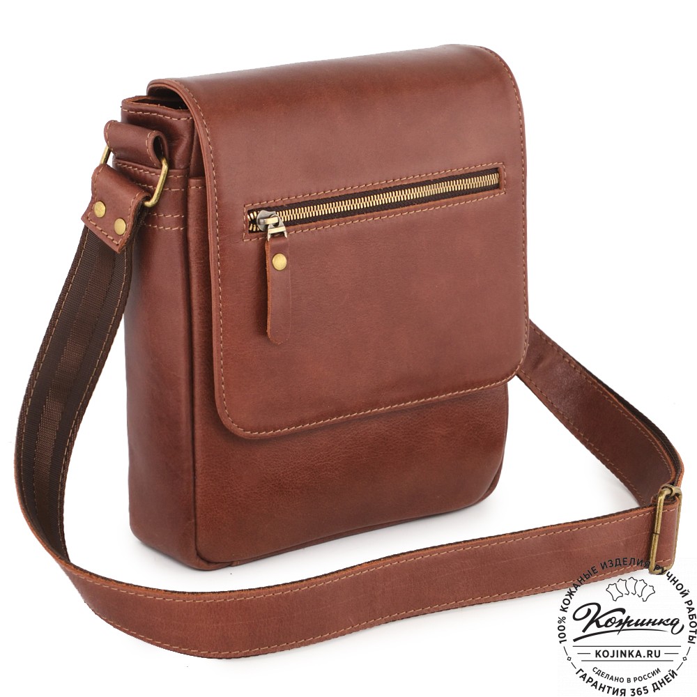  Мужская кожаная сумка "Вильнюс" (коньяк) 